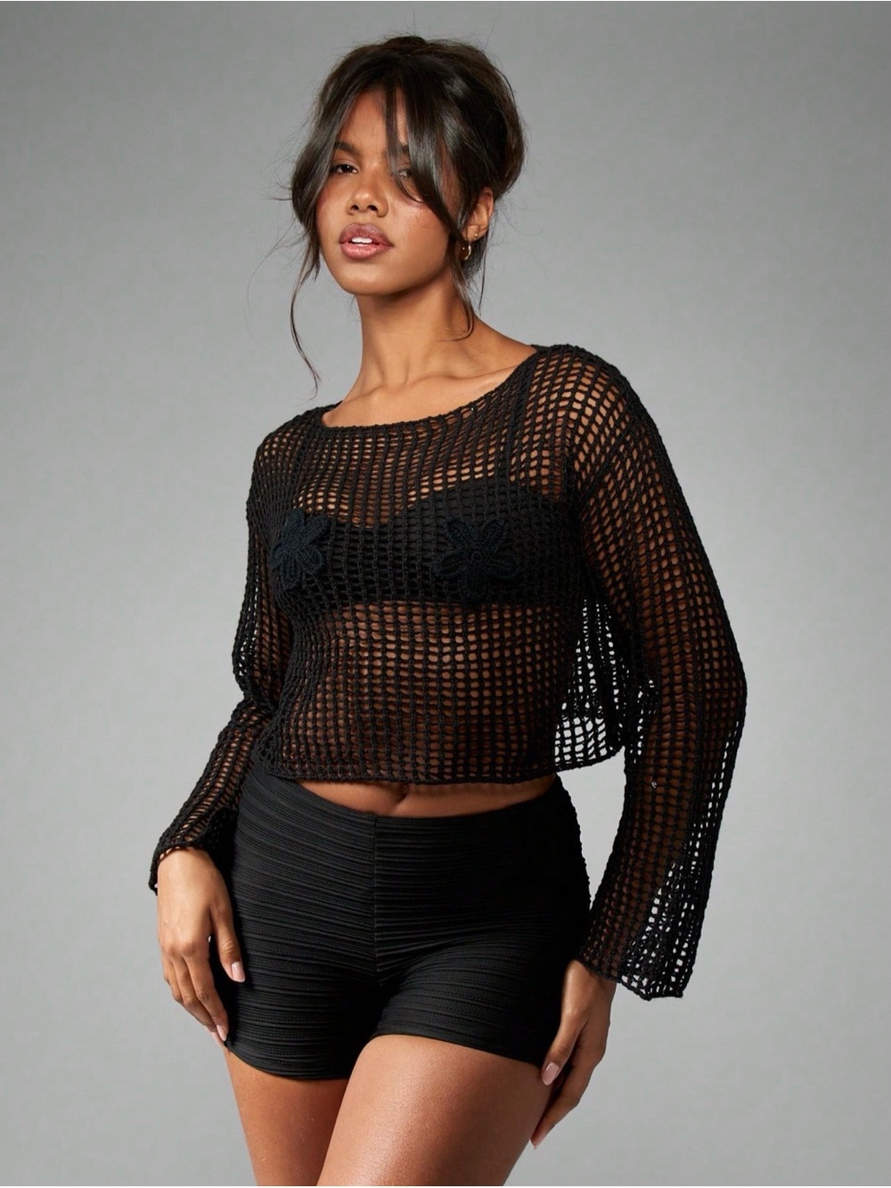 Missguided Long Sleeve Crochet Crop Top